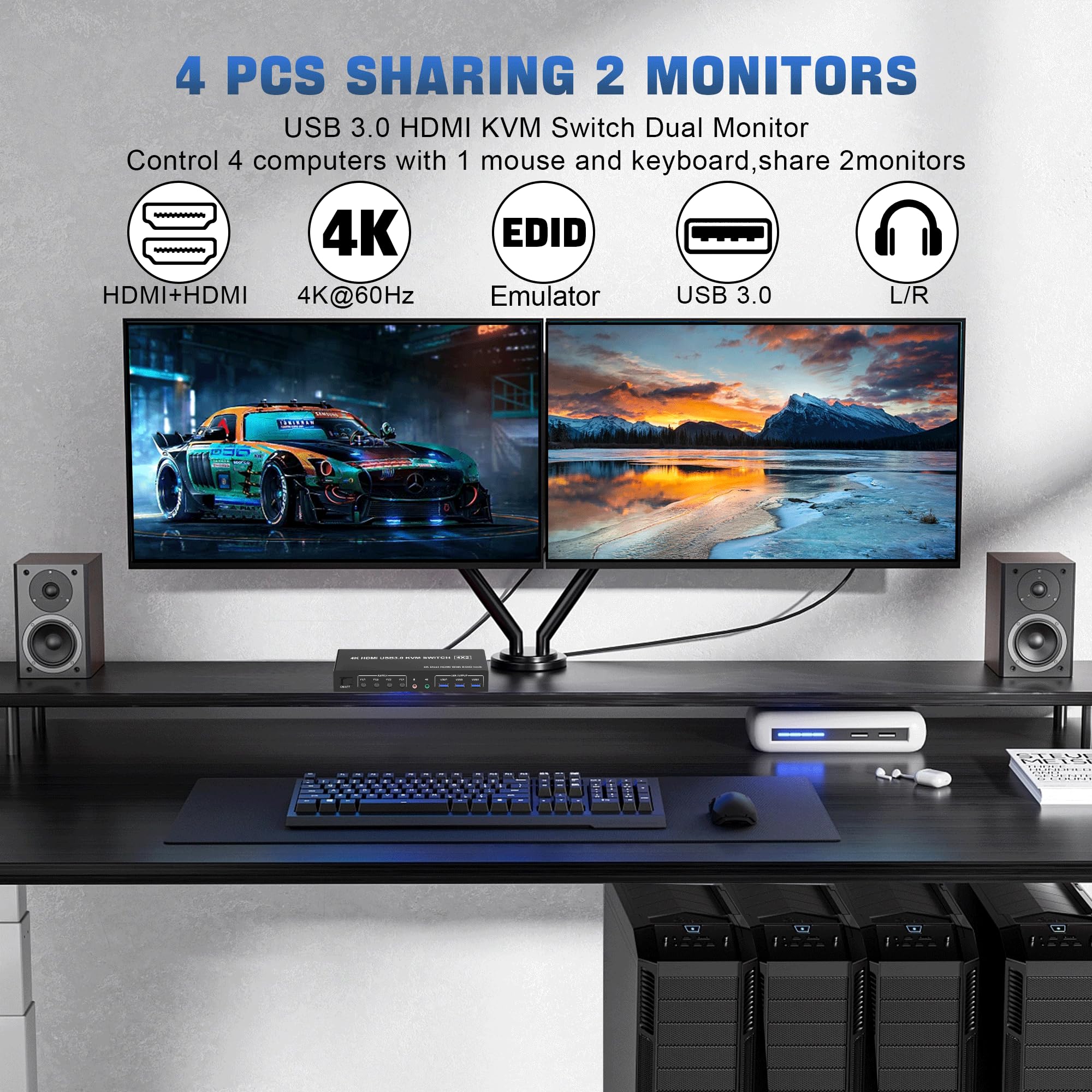 4K USB 3.0 KVM Switch HDMI Dua - Dual Monitor Stand ulasan dan harga