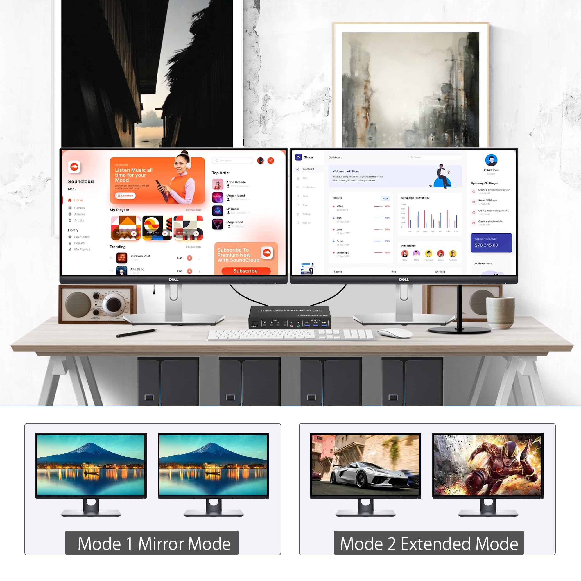 4K USB 3.0 KVM Switch HDMI Dua - Dual Monitor Stand ulasan dan harga
